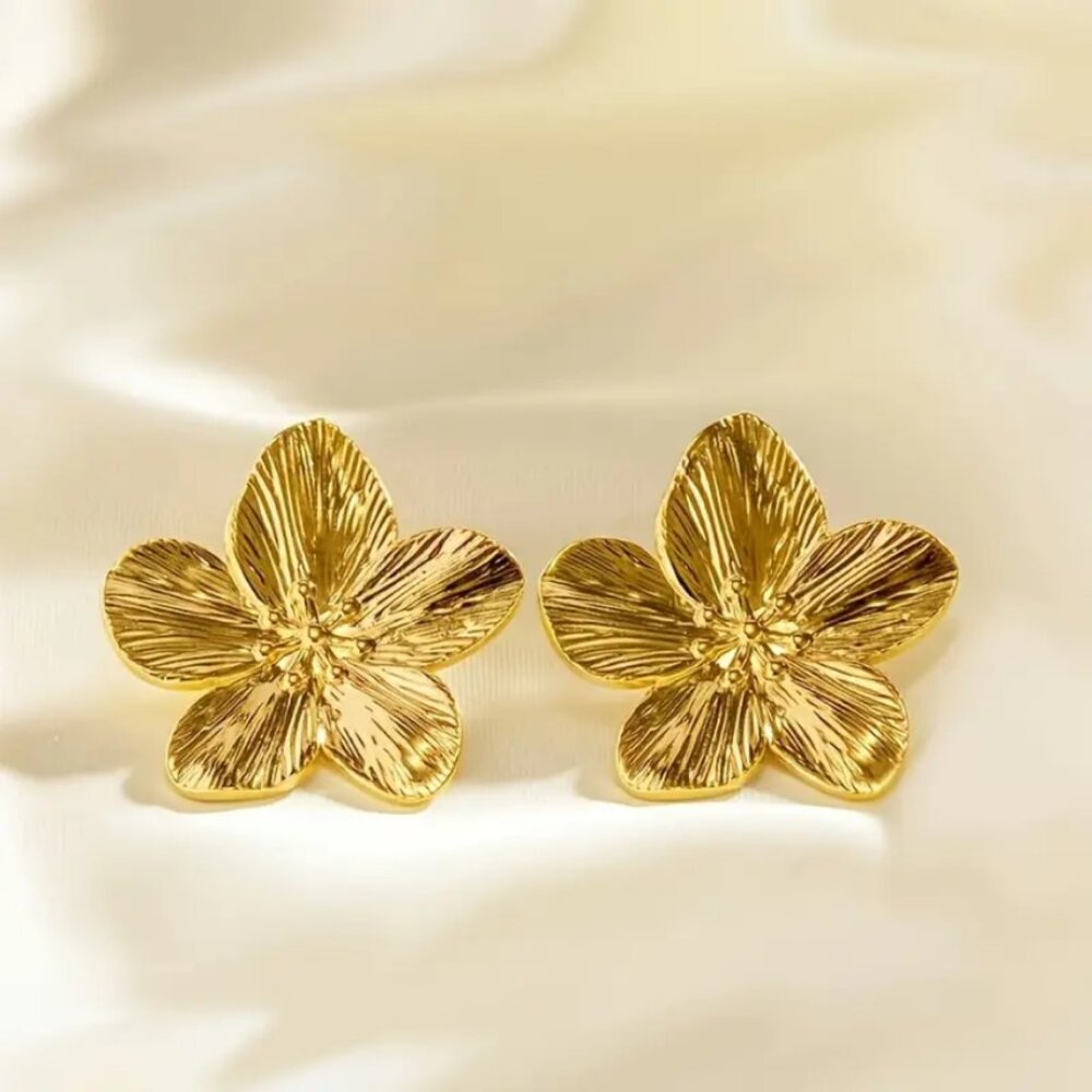 14K Gold Womens Flower Earrings Ladies 14 Karat 925 Silver Floral Style Jewelry - Picture 2 of 8